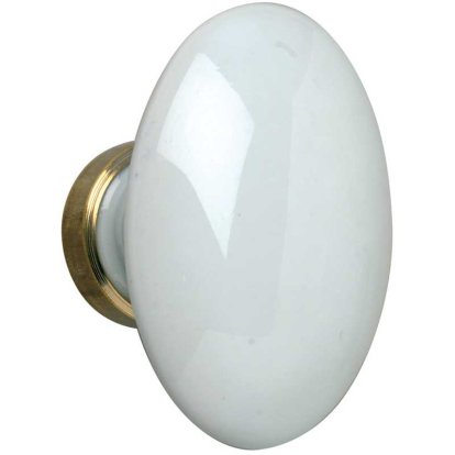 Bouton de fenêtre simple porcelaine blanche ovale 6 mm